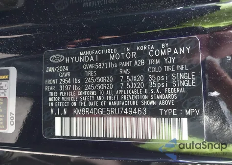 2024 Hyundai Palisade Sel z USA, uszkodzony, nr VIN KM8R4DGE5RU749463